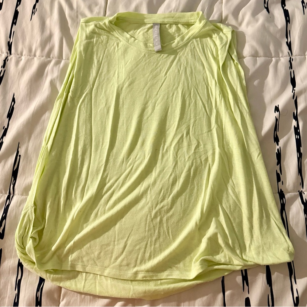Athleta Neon Yellow Cropped Muscle Open Arm Cuffed Tank; Small